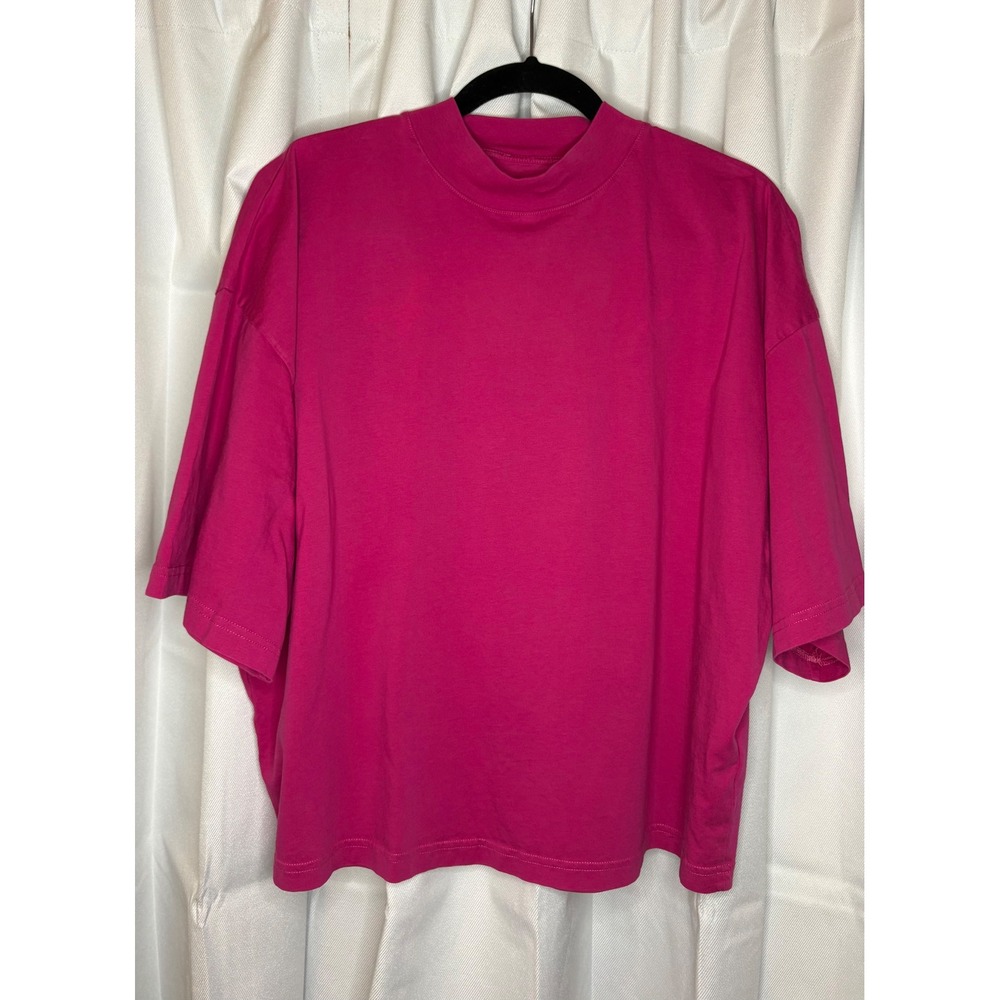 COS Oversized Heavyweight Boxy Mock Neck Cotton T-Shirt Hot Pink Streetwear